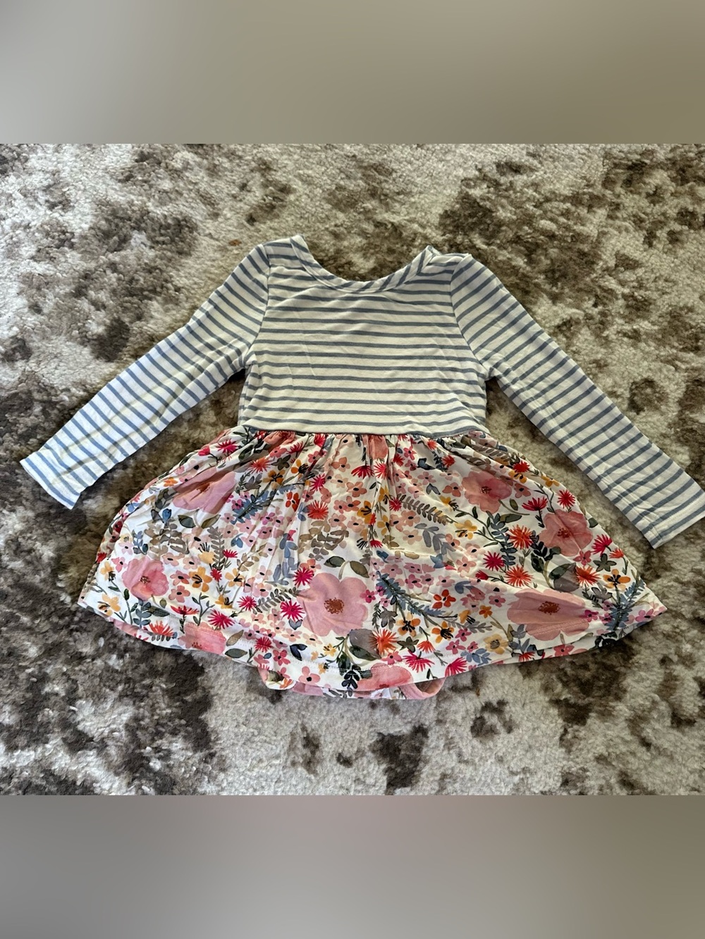 Little Sleepies Striped Top Floral Skirt Dress - Pink & Gray